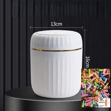 1 Piece Modern Minimalist Desktop Trash Can With Lid, ABS+PP Material, White, Hands-Free, Compact For Home, Bedroom, Office, Including 5 Rolls (15pcs/Roll) Random Color Trash Bags For Kitchen, Bathroom 1pc Press-Top Mini Trash Can - Durable PP Material, Compact Desktop Waste Basket For Office, Bedroom, Living Room - Multicolor - View 8