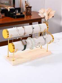 1 Piece Solid Wood Velvet Metal Jewelry Rack, Bracelet Display Rack, Jewelry Display Rack, Bracelet And Watch Desktop Display Rack - Multicolor - View 10