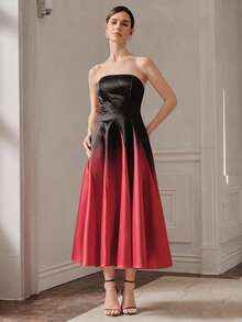 Anewsta Fashionable New Ombre Strapless Dress, Waist Cinching Slimming Cocktail Dress For Women - Red - View 5