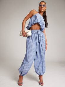 NYA SZN 吊带背心和泡泡裤条纹套装 - 藍色 - 查看 3