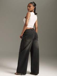 Denimoi O-Ring Metal Hardware Detail Wide Leg Jeans Fashionable Streetwear Statement Jeans - Black - View 4