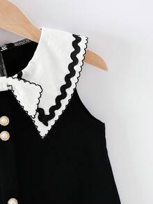 Elladie kids Girls' Elegant Sweet Lady Style Ruffle Trim Square Bow Collar Pearl Button Sleeveless Dress, Suitable For Spring/Summer Party & Gathering - Black and White - View 6