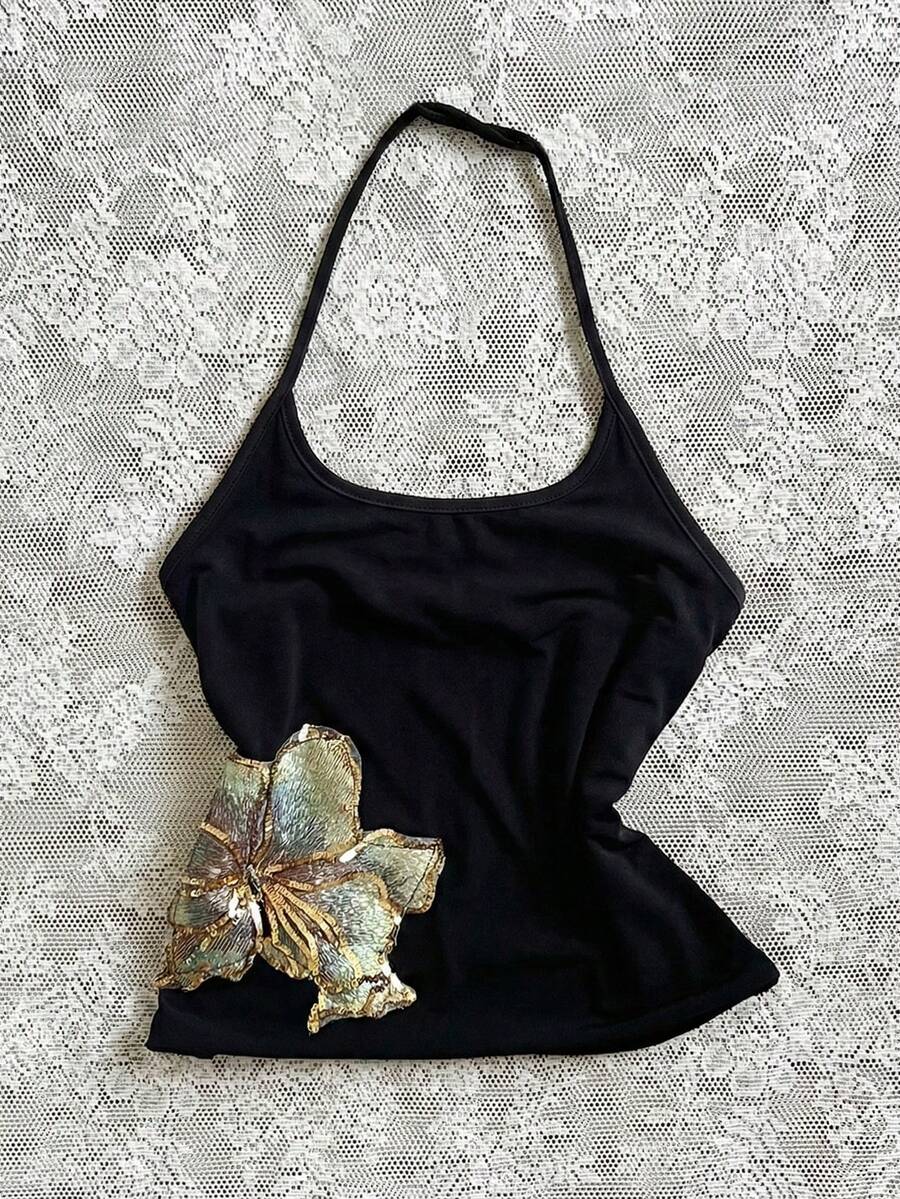 Glimmora Y2K Sequin Embroidered Contrast Color Women's Spaghetti Strap Camisole - Multicolor - View 1