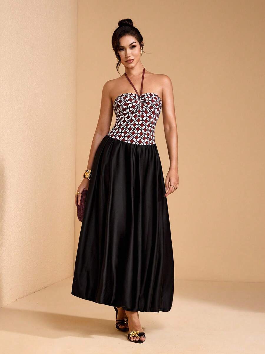 JIAN LASALA Mono de verano casual para mujer con escote halter, espalda descubierta y pliegues en todo el Body - Multicolor - Ver 1