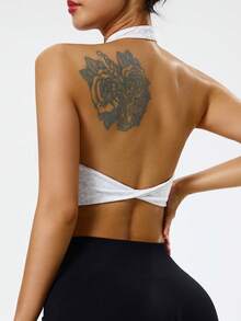 Dewbera Women's Leopard Print Jacquard Racerback Sports Bra - White - View 2