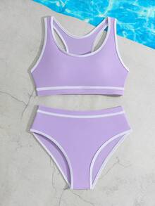 少女海滩度假修身比基尼套装 - 淡紫色 - 查看 7