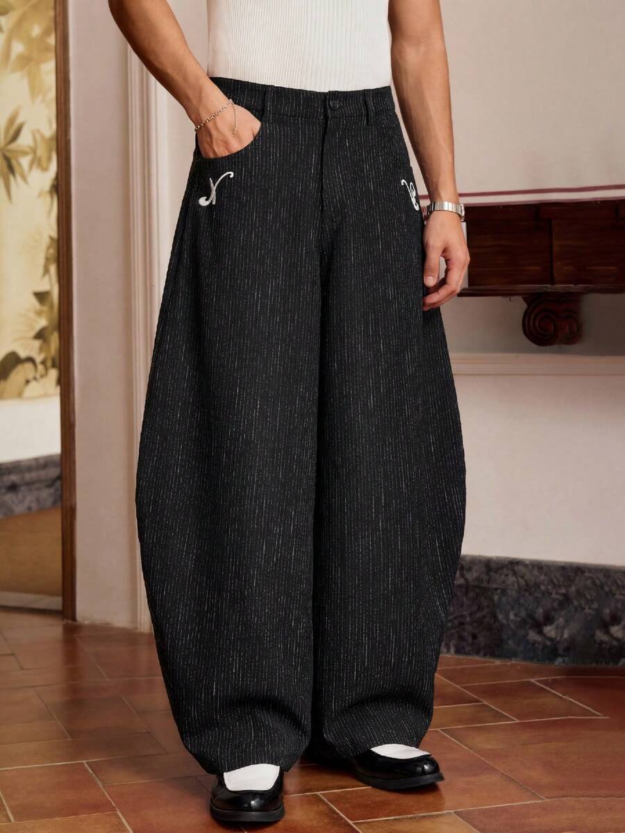 SWAVVY Quần tây nam ống côn kẻ sọc thời trang đi làm - màu đen - Xem 1