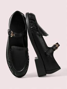 CUCCOO DOLLMOD Women's Buckle Design Casual Versatile Flat Shoes - Black - View 1