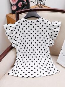 SHEIN Elegant Commuter Floral Ruffle Hem Cropped T-Shirt For Teenage Girls - White - View 2
