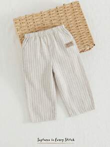 Cozy Pixies 男婴字母条纹口袋宽松休闲裤 - 杏色 - 查看 6