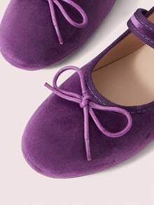 CUCCOO DOLLMOD Women's Grape Purple Round Toe Bow Decoration With Buckle Flat Sole Shoes Upper Velvet Material Suitable For Daily Commuting Birthday Parties - grape purple - View 5