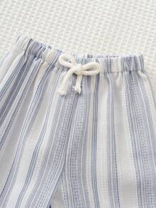 Cozy Pixies Baby Boy Colorful Striped Elastic Waist Casual Comfortable Pants,Kids - Dusty Blue - View 3