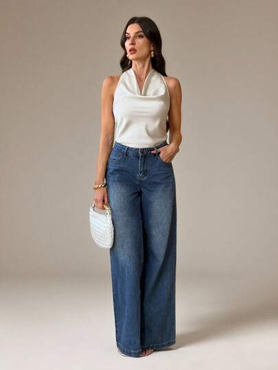 SHEIN Tall 杏色垂褶领口系带简约优雅女士衬衫女式时尚上衣