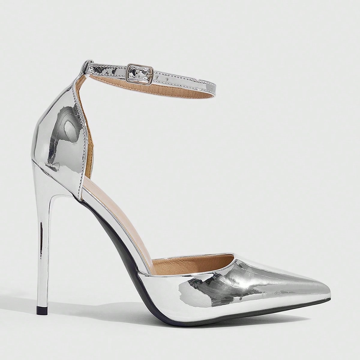 Zapatos de mujer Nuevos zapatos de tacón alto de mujer plateados con punta puntiaguda, zapatos sexy para cena y fiesta, zapatos de tacón alto con co