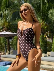 Swim Mod 波点印花U领钢圈连体泳衣 - 彩色 - 查看 5