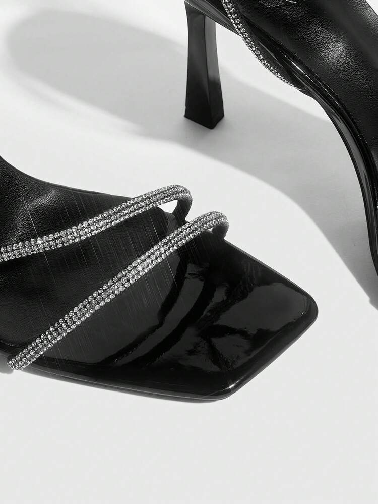 CUCCOO SZL Women Shoes Spring And Summer New Black Rhinestone Belt Ankle Strap Women's High Heel Sandals Simple Fashion Comfortable Versatile Sexy Party Banquet Women's Sandals Women's Shoes Prom Heels