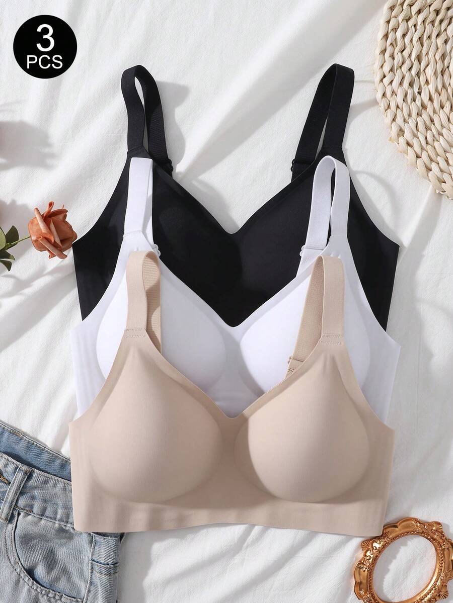 Bộ 3 áo ngực nữ tối giản, thoải mái, không đường may, chất liệu gel dẻo, không gọng, có đệm mút không thể tháo rời. - Nhiều màu - Xem 1