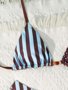 Swim Mod 新款条纹波点双面比基尼，时尚两件式泳衣，适合海滩度假，春夏款 - 彩色 - 查看 4