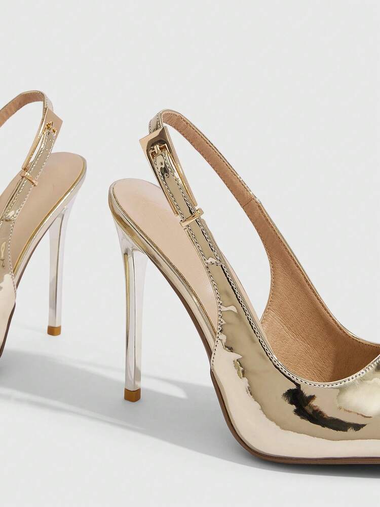 CUCCOO SZL Women Shoes New Women's Gold Pointed Stiletto Simple Fashion Sexy Dinner Party Women's High Heel Shoes Slingback Shoes Women's Shoes