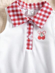 SHEIN Baby Girl Cherry Print Casual Vacation Daily Wear Dress With Peter Pan Collar - Red and White - View 9