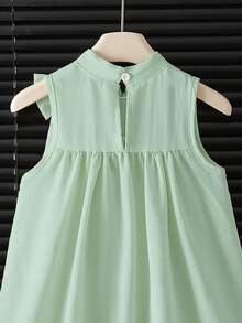 Elladie kids 女童休闲宽松纯色无袖连衣裙，优雅度假风 - 綠色 - 查看 7