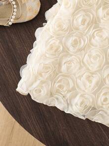 SHEIN Glamorique Kids 女童3D网纱碎花连衣裙，女童甜美蝴蝶结休闲宽松吊带连衣裙，女童夏季无袖公主裙，适合日常或度假穿着 - 杏色 - 查看 5