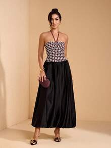 JIAN LASALA Mono de verano casual para mujer con escote halter, espalda descubierta y pliegues en todo el Body - Multicolor - Ver 7