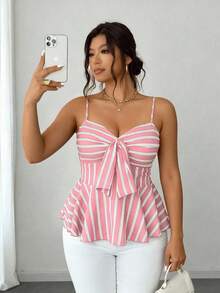 SHEIN Elenzya 大尺碼無袖時尚通勤度假風優雅細肩帶上衣 - 粉色 - 查看 6