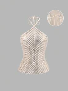 Sweetra Áo hai dây nữ kiểu Pháp gợi cảm, cổ yếm, lưng hở, thêu đính cườm, chất liệu vải cao cấp, phong cách nghỉ dưỡng tươi mới, tối giản và đa năng. - Bạc - Xem 1