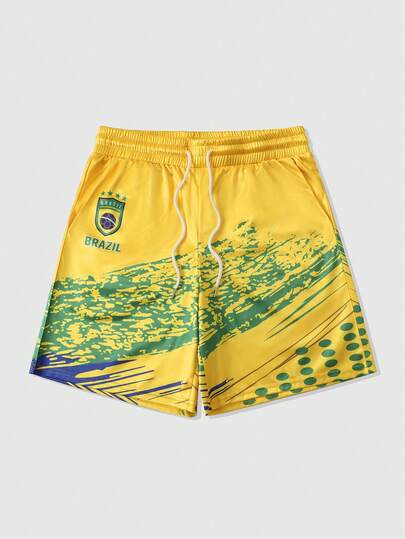 ROMWE MEN Street Life Men's Casual Colorblock Print Shorts, Summer