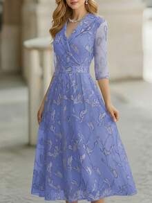 EMERY ROSE New Arrival Elegant Leaf Pattern French Style Long Evening Dress For Women, Suitable For Spring & Autumn - Multicolor - View 5