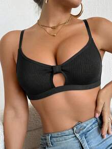 女士无钢圈无衬垫前镂空文胸 1 件装 - 黑色 - 查看 5