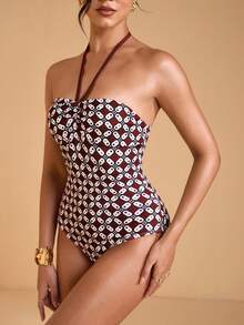 JIAN LASALA Mono de verano casual para mujer con escote halter, espalda descubierta y pliegues en todo el Body - Multicolor - Ver 4