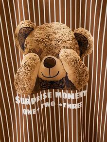 SHEIN Tween Girls Casual Striped Shirt & Pants T-Shirt Set, Suitable For Vacation, Outing, School, Style - Brown - View 9