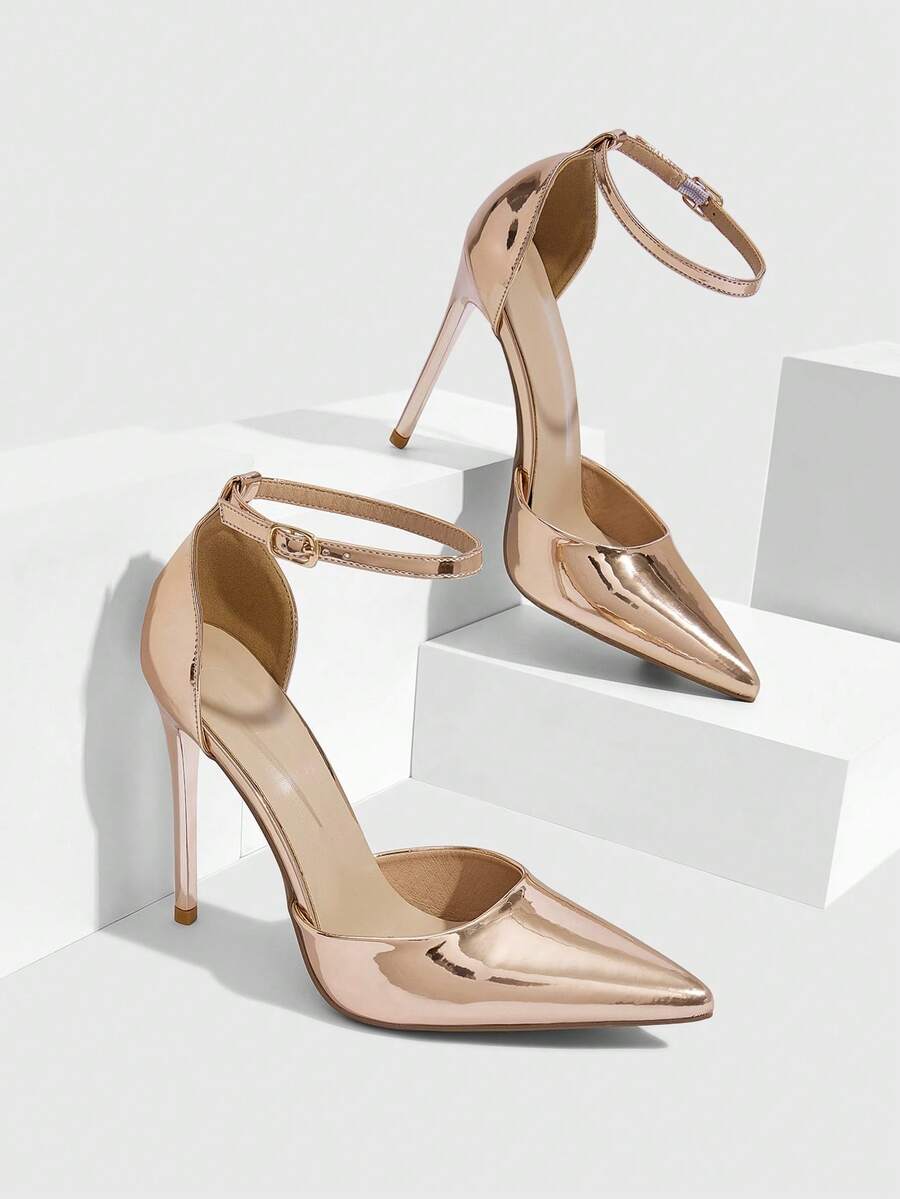 CUCCOO SZL Women Shoes New Women's Champagne Pointed Stiletto Sexy Dinner Party Women's High Heel Shoes Back Ankle Strap Hollow Shoes Women's Shoes - Sizzling Champagne - View 1