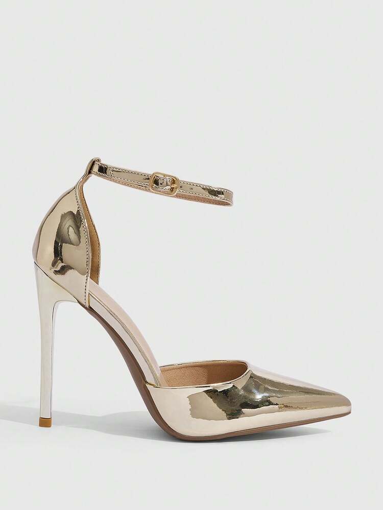 CUCCOO SZL Women Shoes New Women's Gold Pointed Stiletto Sexy Dinner Party Women's High Heel Shoes Back Ankle Strap Hollow Shoes Women's Shoes