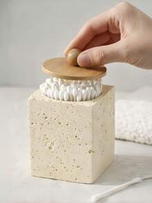 Cirelle 1pc Travertine Swab Holder – Natural Stone Bathroom Organizer For Buds & Skincare Tools, Minimalist Countertop Decor, Unique Home Gift - Milk tea color - View 6
