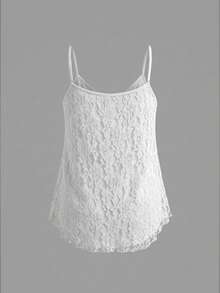 SHEIN EZwear 两件套蕾丝吊带背心（带衬里），休闲百搭，大码，适合音乐节和度假，黑白配色 - 黑與白 - 查看 5