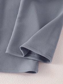 Genkimix Kids 2026春夏新款柔软舒适面料时尚单品，SS26度假旅行必备，女童休闲针织黑色上衣+卡其色裤子两件套，儿童舒适日常服装 - 藍色 - 查看 5