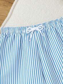 SHEIN Tween Boy Drawstring Waist Striped Casual Vacation Beach Swim Shorts - Baby Blue - View 4