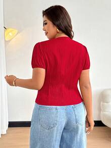 Easura เสื้อเชิ้ตผ้าลูกไม้ปะติดสีพื้น - สีแดง - ดู 9