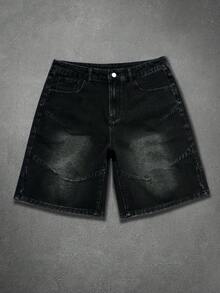 Manfinity EMRG Men's Fashionable Casual Commuter Washed Denim Shorts - Black - View 4