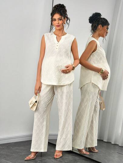 Momance Rhombus Jacquard Knit Casual Comfortable Daily, Date, Evening, Work, Maternity 2 Pieces Set