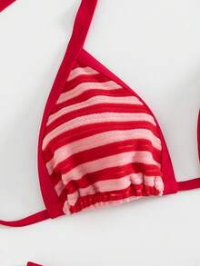 Swim Mod Bộ 2 món bikini gợi cảm, thanh lịch, chất liệu vải có họa tiết, kiểu cổ yếm, thích hợp cho bãi biển và tiệc bể bơi. - Đỏ - Xem 3