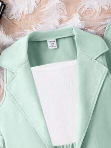 SHEIN Elladie kids Bộ 3 món cho bé gái (size nhỏ): Áo hai dây gân đen, áo khoác không tay, quần short và mũ, trang phục công sở thường ngày cho trẻ em. - màu xanh lá - Xem 4