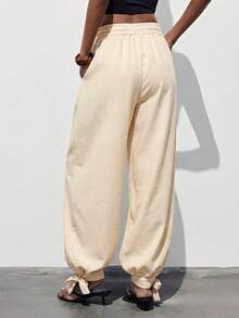 SHEIN Maija Women's Solid Color Drawstring Waist Casual Versatile Daily Wear Lantern Pants - Khaki - View 2