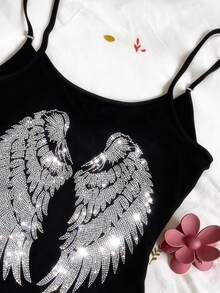 Glimmora Áo yếm tối giản đính đá Rhinestone Wing dành cho nữ, quà tặng cho bạn bè - màu đen - Xem 4