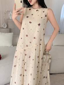 Feyla Đầm nữ cổ tròn in hoa, không tay, dáng dài ngang gối - Nhiều màu - Xem 6