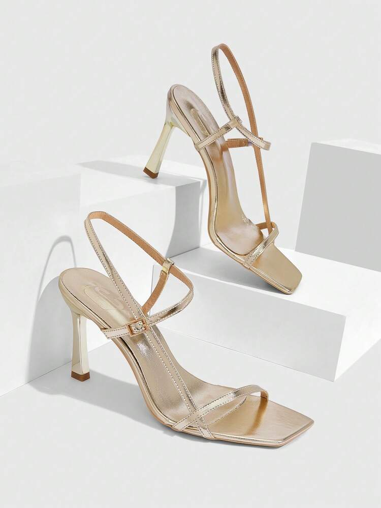 CUCCOO SZL Women Shoes Spring And Summer New Gold Mirror Thin Strip With Ankle Strap Women's High-Heeled Sandals Simple Fashion Comfortable Versatile Sexy Party Women's Sandals Women's Shoes