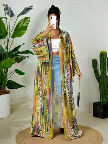 Maweii 2025新款加大码女式豹纹长款轻薄优雅外套，春夏外套 - 彩色 - 查看 1